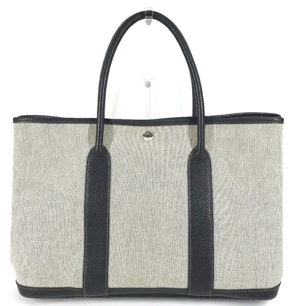 HERMES Garden Party PM Hand Bag Tote Bag Toile H / Leather Black/gray - Picture 2 of 16